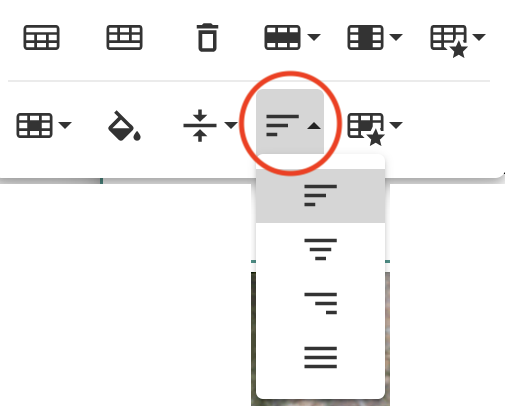 table horizontal align