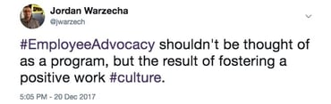 A screenshot of a tweet about employee advocacy.