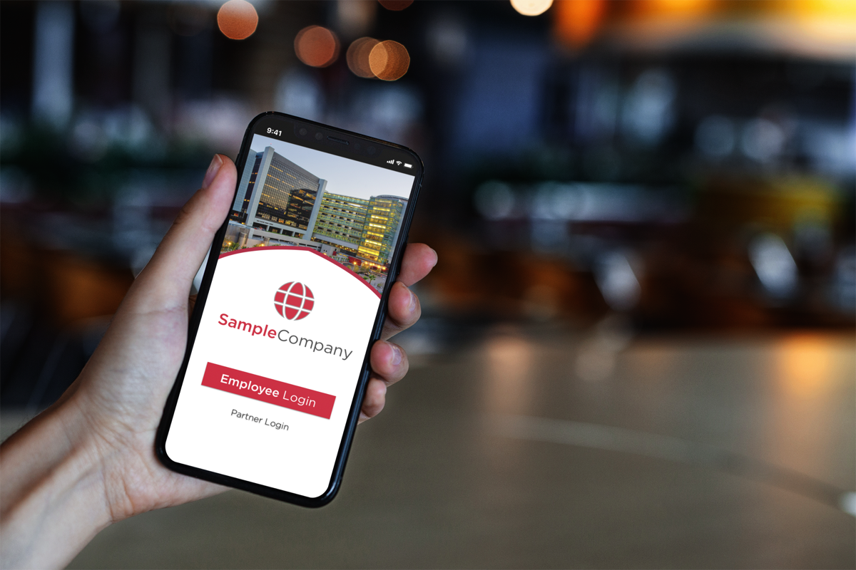 Sample company branded app on an iphone
