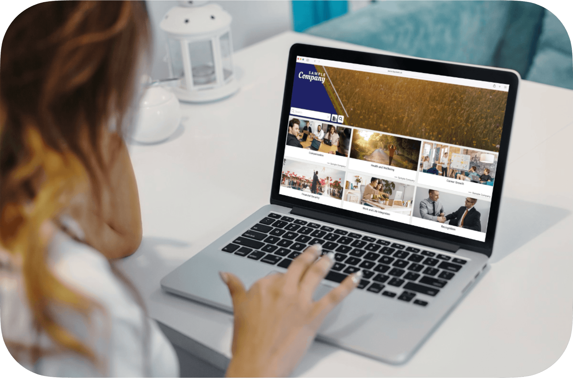 Woman viewing employee benefits information on a laptop.